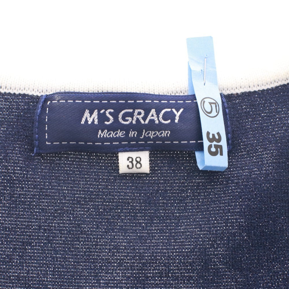 ■ エムズグレイシー M'S GRACY カーディガン 半袖 トップス ニット 日本製 レディース 38(M相当）ネイビー系