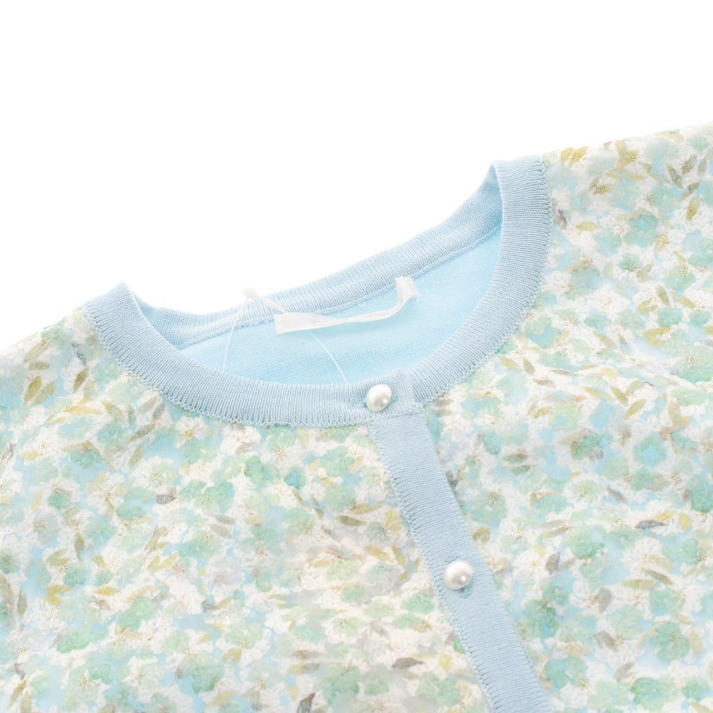 ■ プリマシェレル Prima Schesser カーディガン 長袖 トップス パール 刺繍 クルーネック レディース M ライトブルー系 未使用 タグ付き