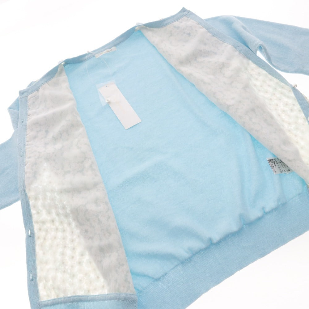 ■ プリマシェレル Prima Schesser カーディガン 長袖 トップス パール 刺繍 クルーネック レディース M ライトブルー系 未使用 タグ付き
