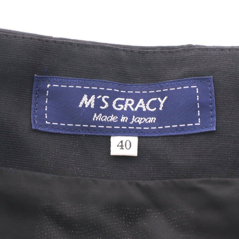 ■ エムズグレイシー M'SGRACY ひざ丈スカート ボトムス タック グログラン Aライン レディース 40 (L相当） ブラック 未使用