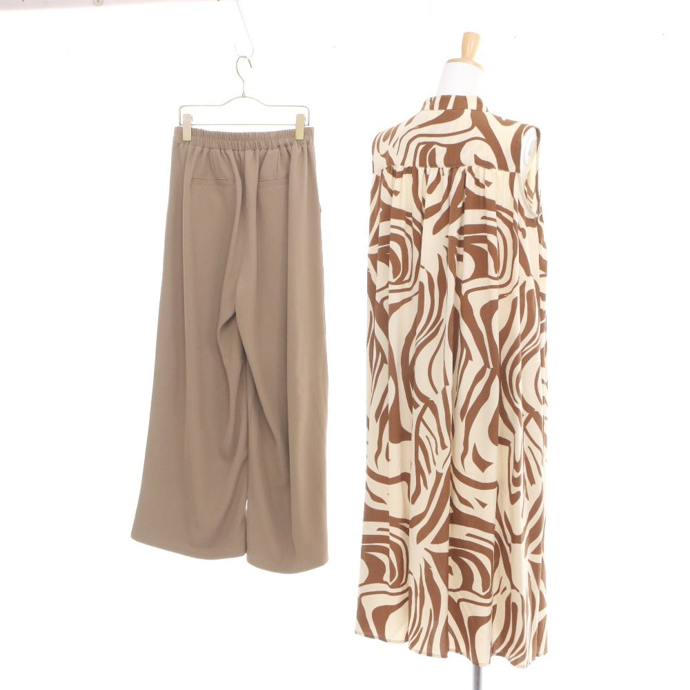 ■ DeuxAmour Blooming ワンピース パンツ トップス ボトムス 2点セット 総柄 ボタン ポケット レディース M~L ベージュ系 未使用
