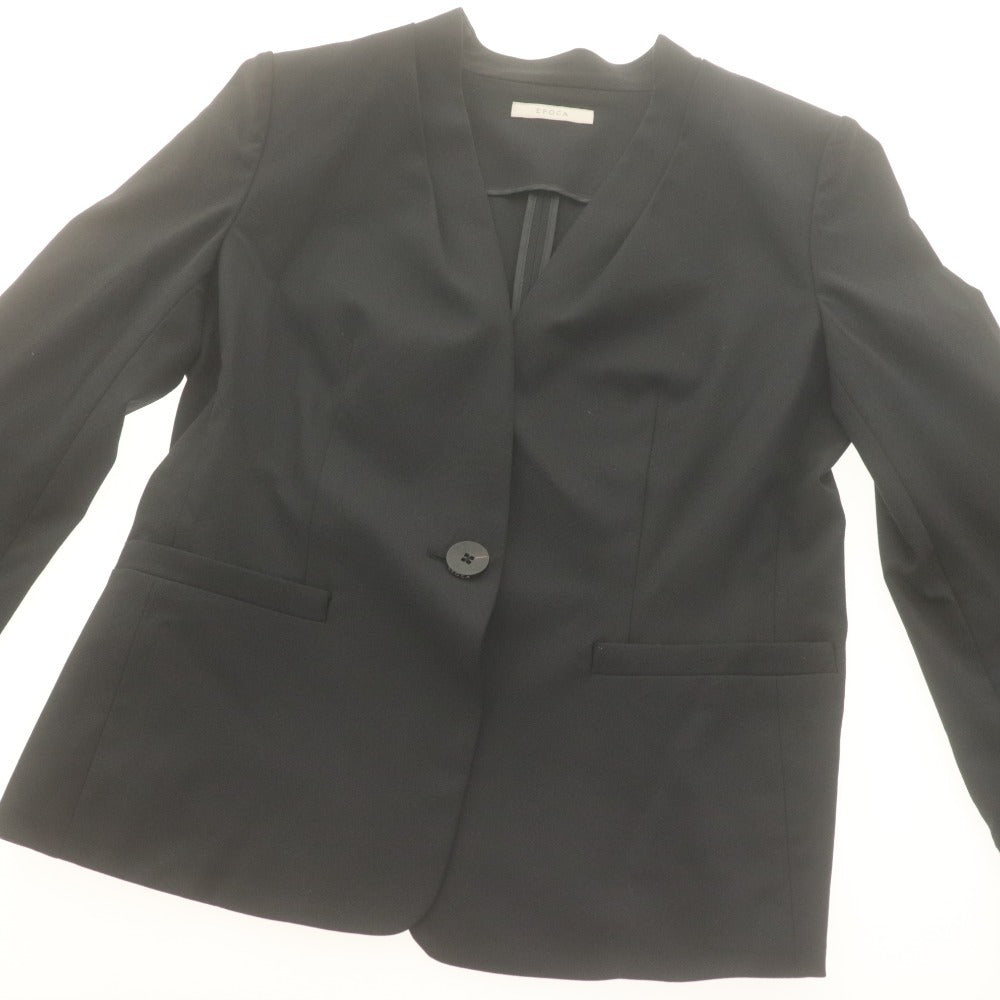 ■ EPOCA Epoca No-collar Jacket Long Sleeve Outerwear V-neck Linen Blend Solid Simple Women's 40 Black Unused