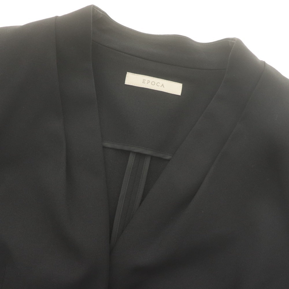 ■ EPOCA Epoca No-collar Jacket Long Sleeve Outerwear V-neck Linen Blend Solid Simple Women's 40 Black Unused