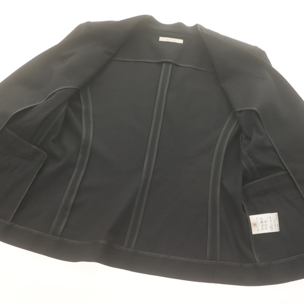 ■ EPOCA Epoca No-collar Jacket Long Sleeve Outerwear V-neck Linen Blend Solid Simple Women's 40 Black Unused