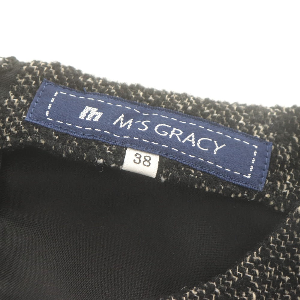 ■ M'S GRACY Dress 3/4 Sleeve Top Bottom Contrast Peplum Tweed Women's 38 Black-tone with Corsage