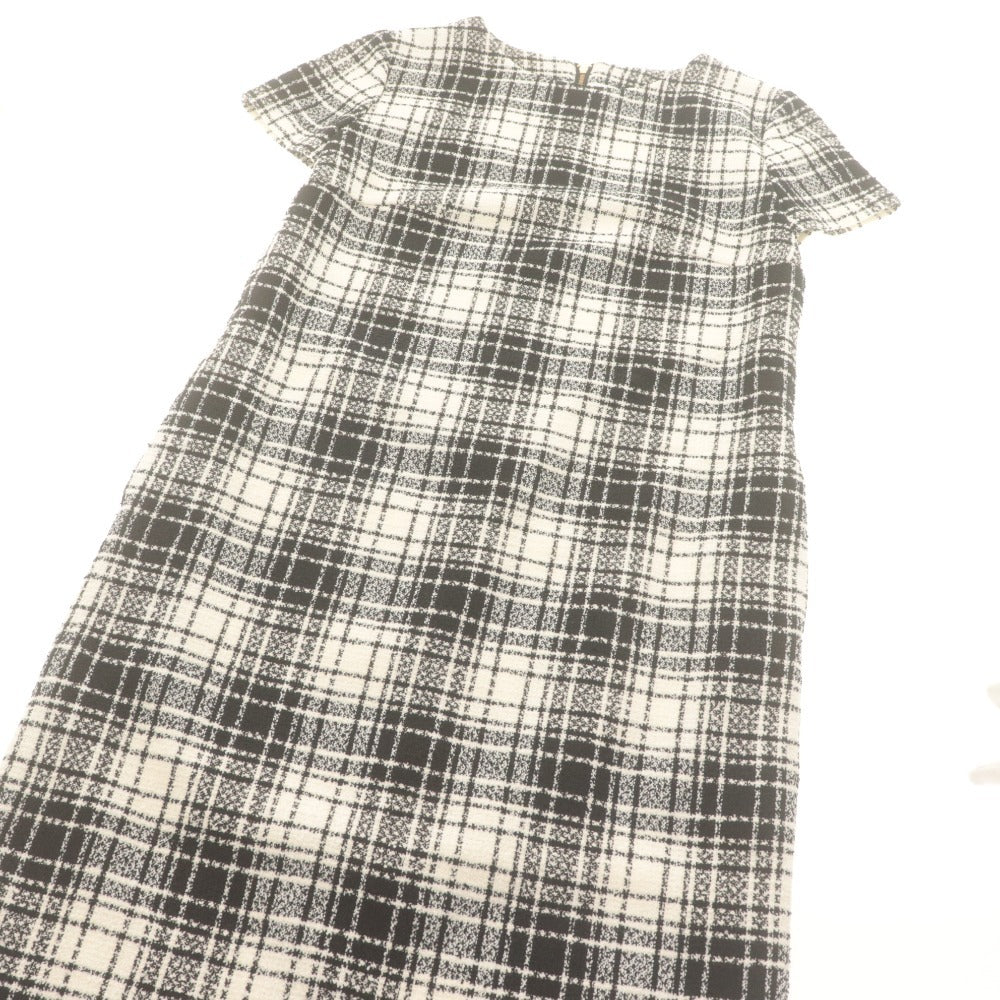 ■ JENNE ジェンヌ ワンピース 半袖 ひざ丈 トップス ボトムス ツイード チェック バックジップ レディース M ホワイト ブラック 未使用