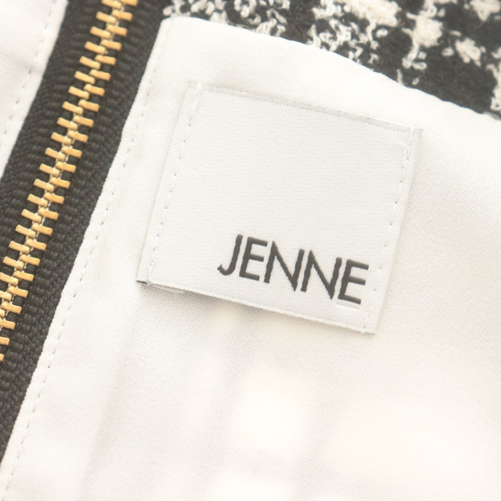 ■ JENNE ジェンヌ ワンピース 半袖 ひざ丈 トップス ボトムス ツイード チェック バックジップ レディース M ホワイト ブラック 未使用