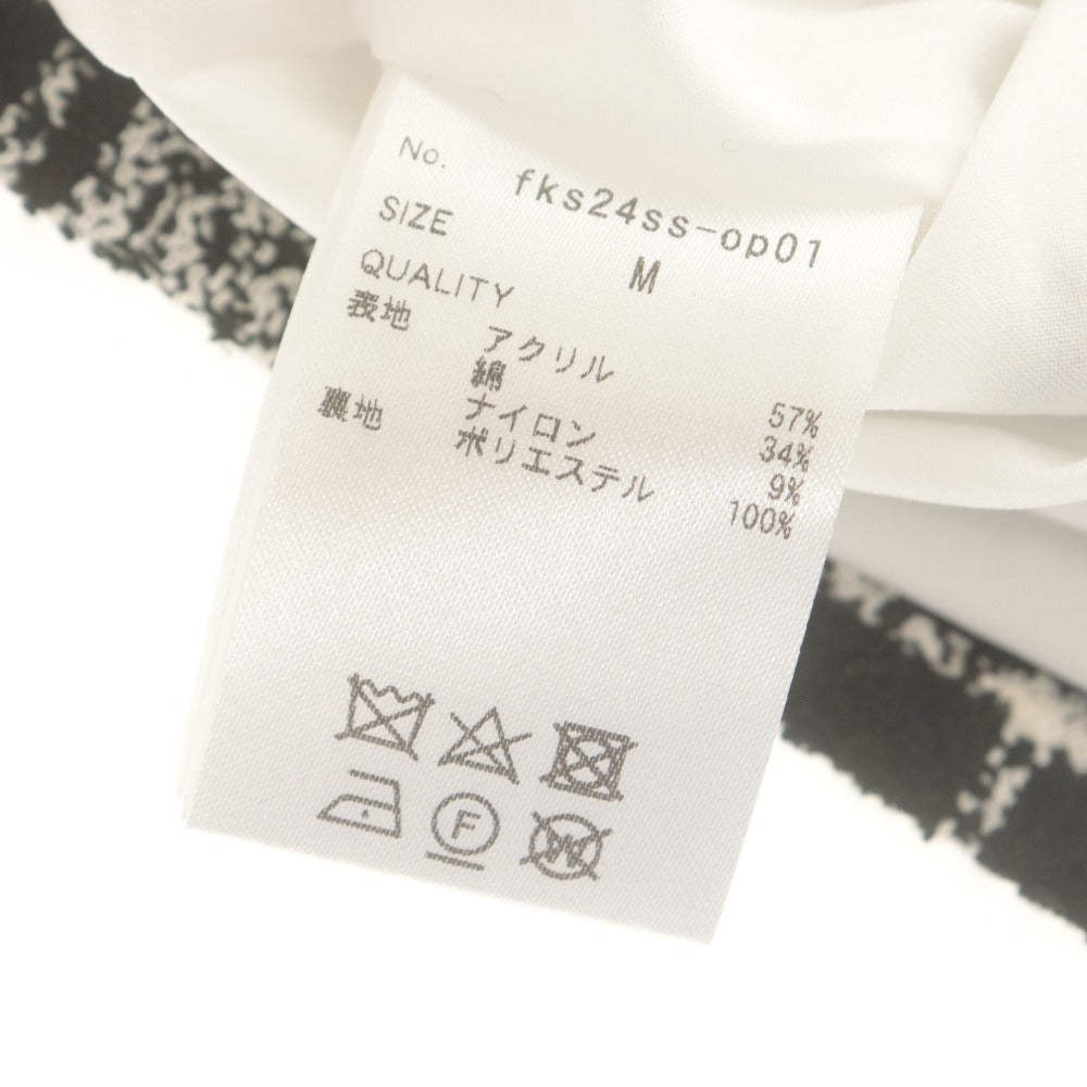 ■ JENNE ジェンヌ ワンピース 半袖 ひざ丈 トップス ボトムス ツイード チェック バックジップ レディース M ホワイト ブラック 未使用