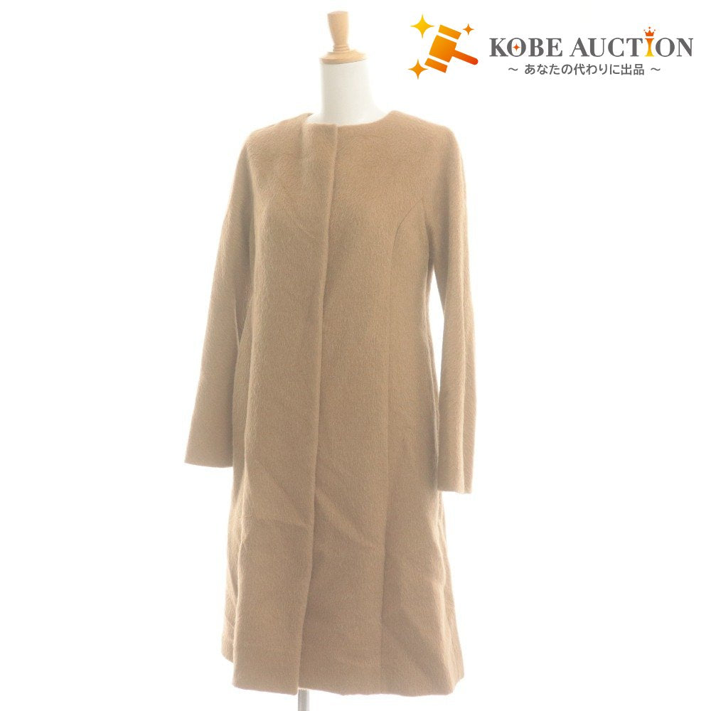 ■ ELISA Long Coat, Long Sleeve, Outerwear, Collarless, Alpaca Blend, Concealed Buttons, Women's, 2, Beige