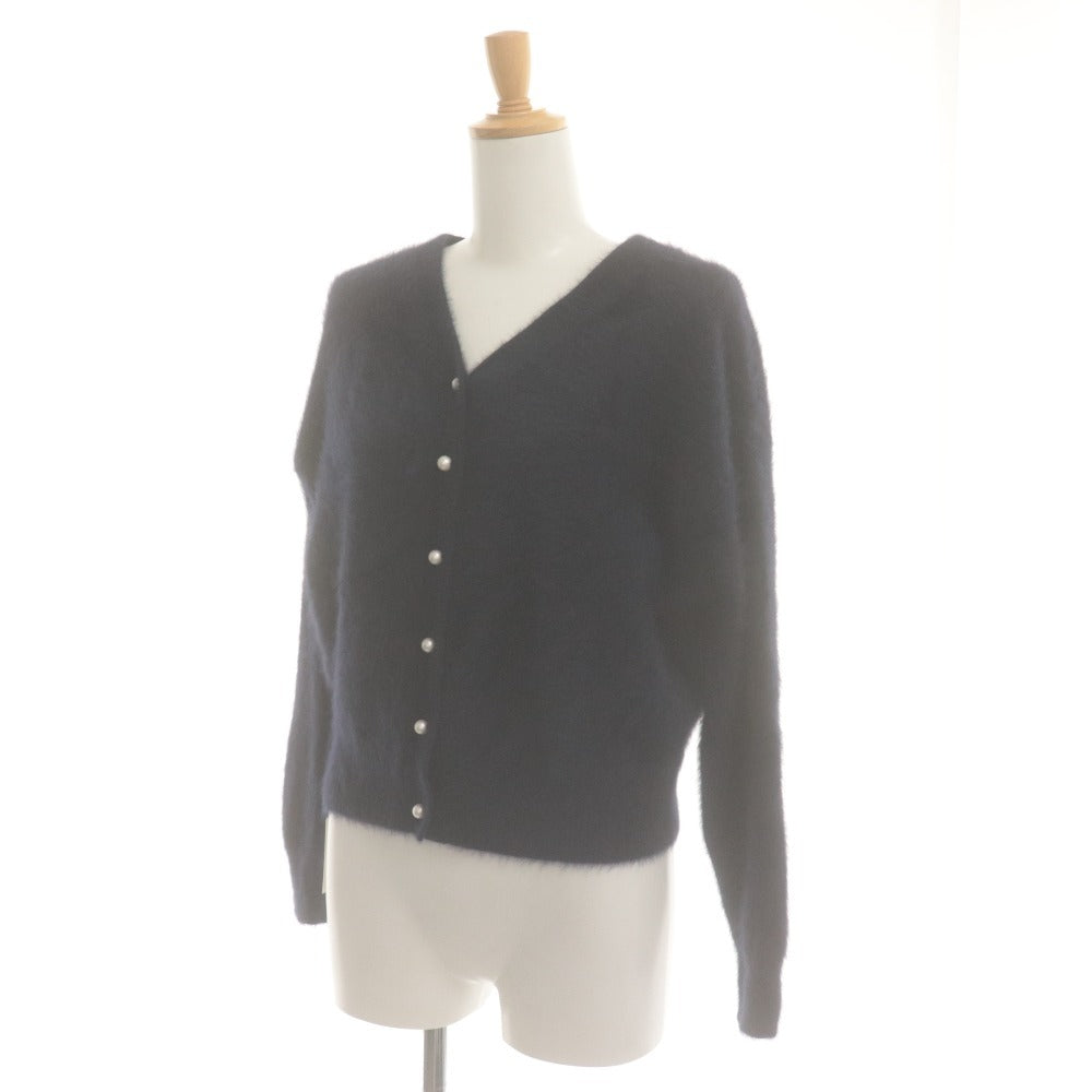 ■ JINES Cardigan Long-Sleeve Top Outerwear Fox Cashmere 2-Way Front/Back Pearl Buttons Women's 38 Navy with Tags Unused
