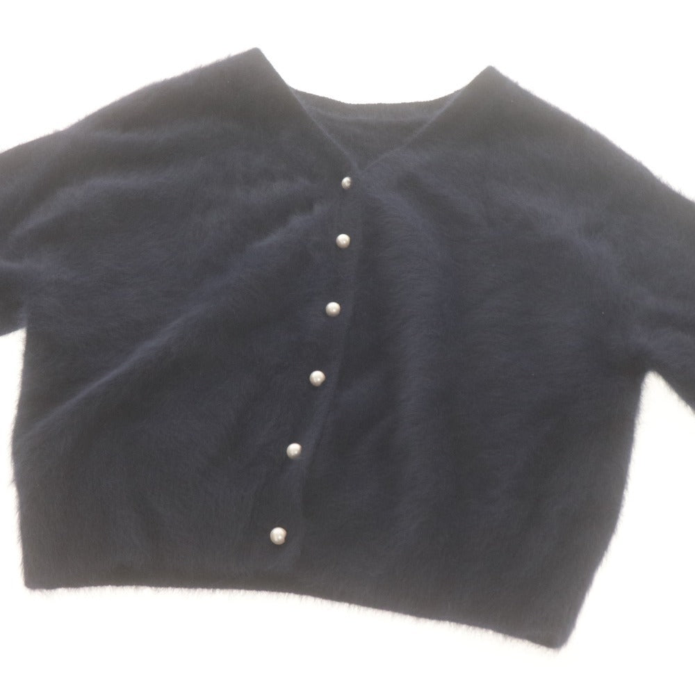 ■ JINES Cardigan Long-Sleeve Top Outerwear Fox Cashmere 2-Way Front/Back Pearl Buttons Women's 38 Navy with Tags Unused