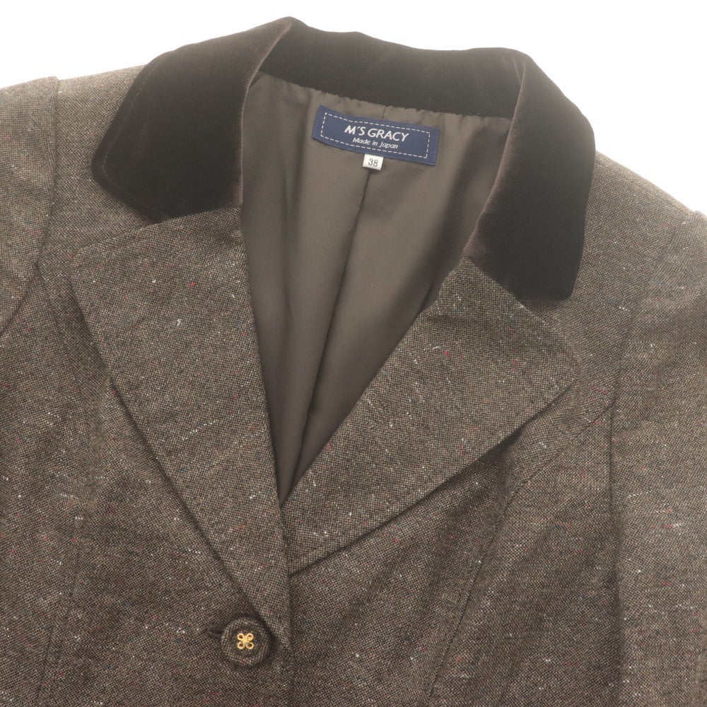 ■ M'S GRACY エムズグレイシー ジャケット 長袖 アウター ツイード ビット金具 コーデュロイ レディース 38 ブラウン タグ付き 未使用