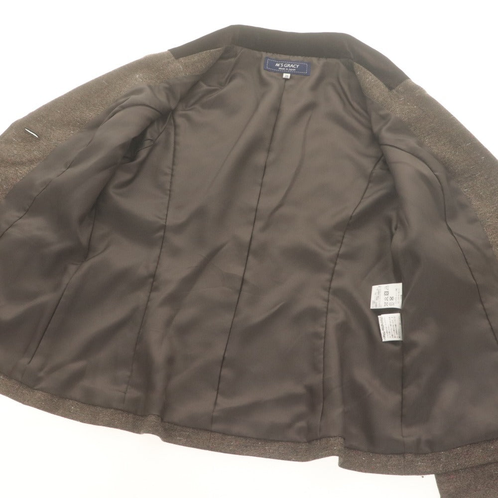 ■ M'S GRACY エムズグレイシー ジャケット 長袖 アウター ツイード ビット金具 コーデュロイ レディース 38 ブラウン タグ付き 未使用