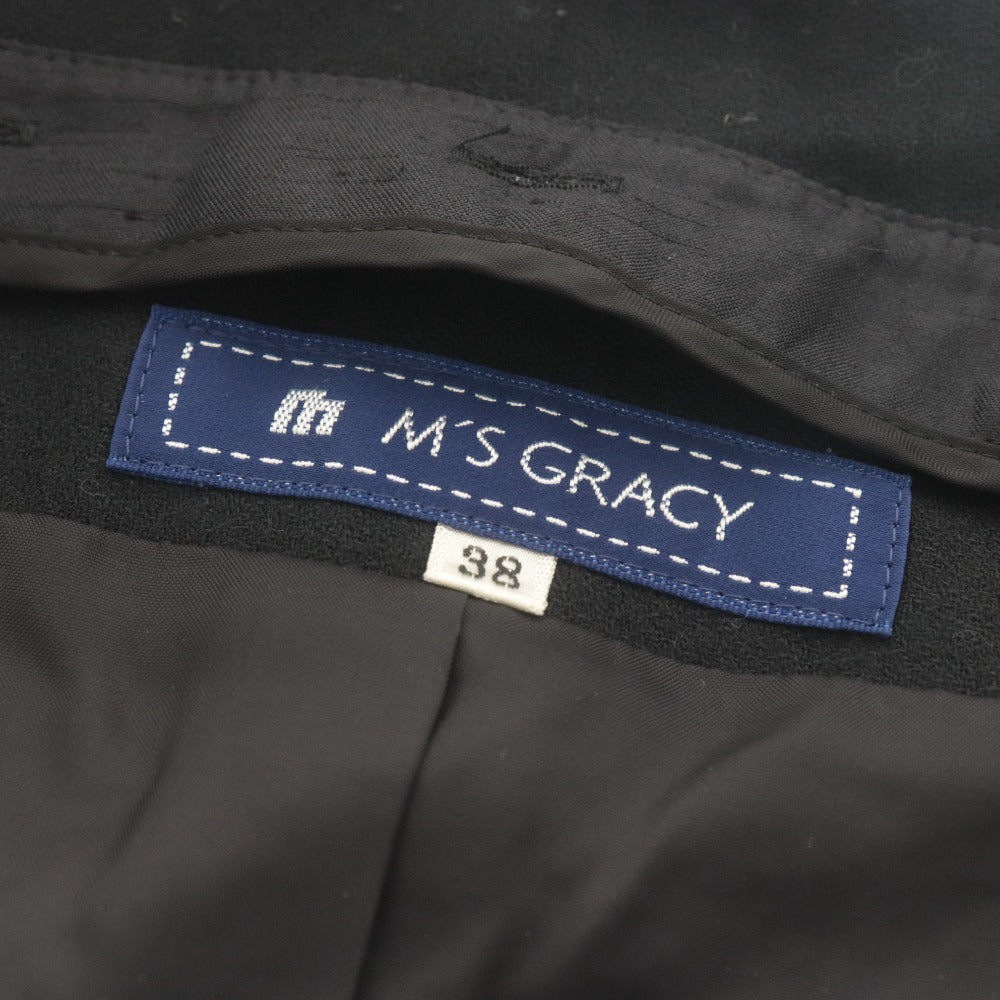 ■ M'S GRACY エムズグレイシー ロングコート 長袖 アウター ツイード 襟 ベルベット レディース 38 ブラック系