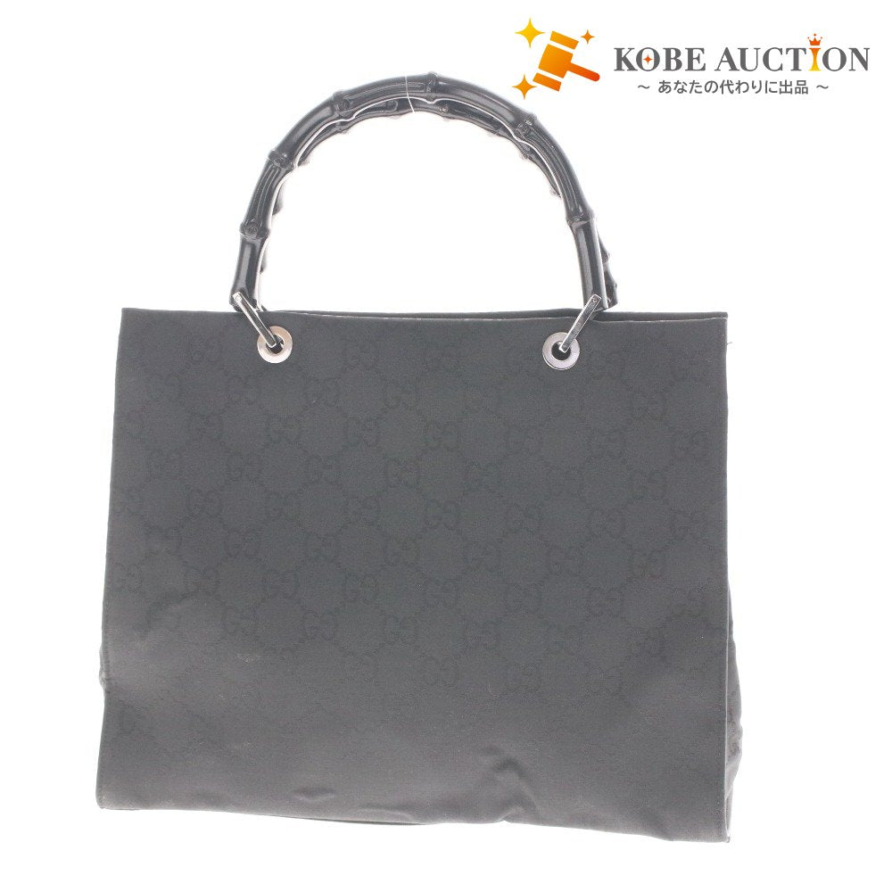■ グッチ GUCCI ハンドバッグ トートバッグ 505083 鞄 バンブー GGキャンバス シルバー金具 レディース ブラック 袋付き