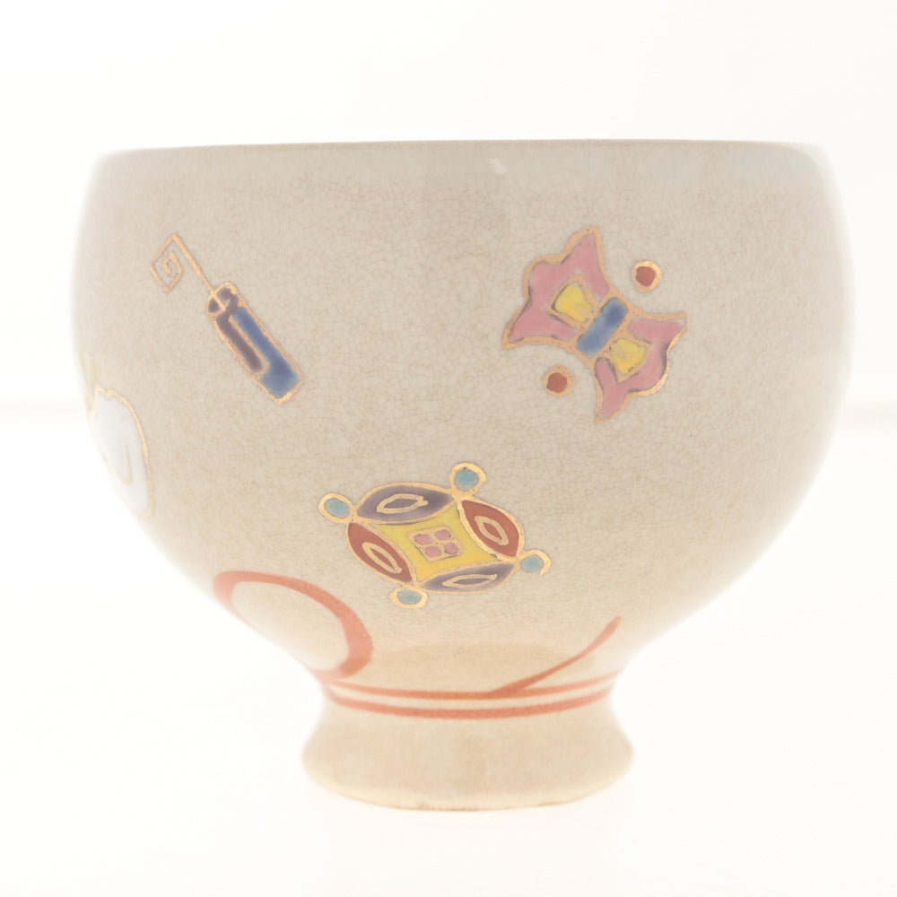 ■ 茶碗 色絵 東山深山 作 宝袋に酉 刻陶印あり 京焼 陶器 茶道具 抹茶 茶器 食卓器 箱/付属品付き