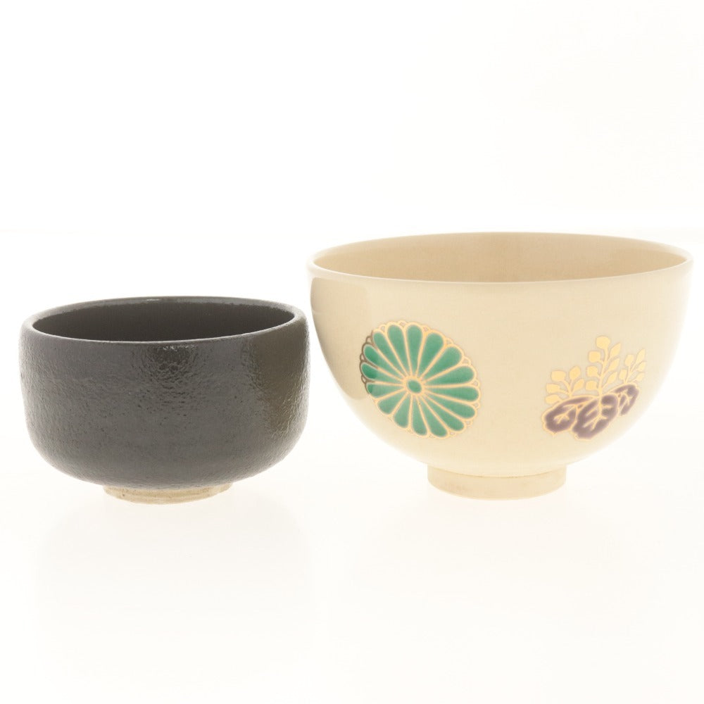 ■ 総桐本漆塗 利休茶箱 茶道具 8点セット 茶箱/茶碗/振出/茶巾筒/棗/茶杓/茶/ 在銘 昌山 刻陶印 色絵 付属品付き