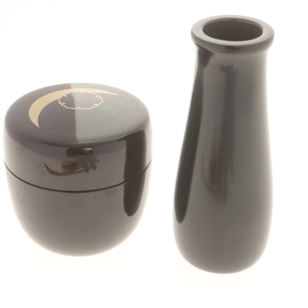 ■ 総桐本漆塗 利休茶箱 茶道具 8点セット 茶箱/茶碗/振出/茶巾筒/棗/茶杓/茶/ 在銘 昌山 刻陶印 色絵 付属品付き