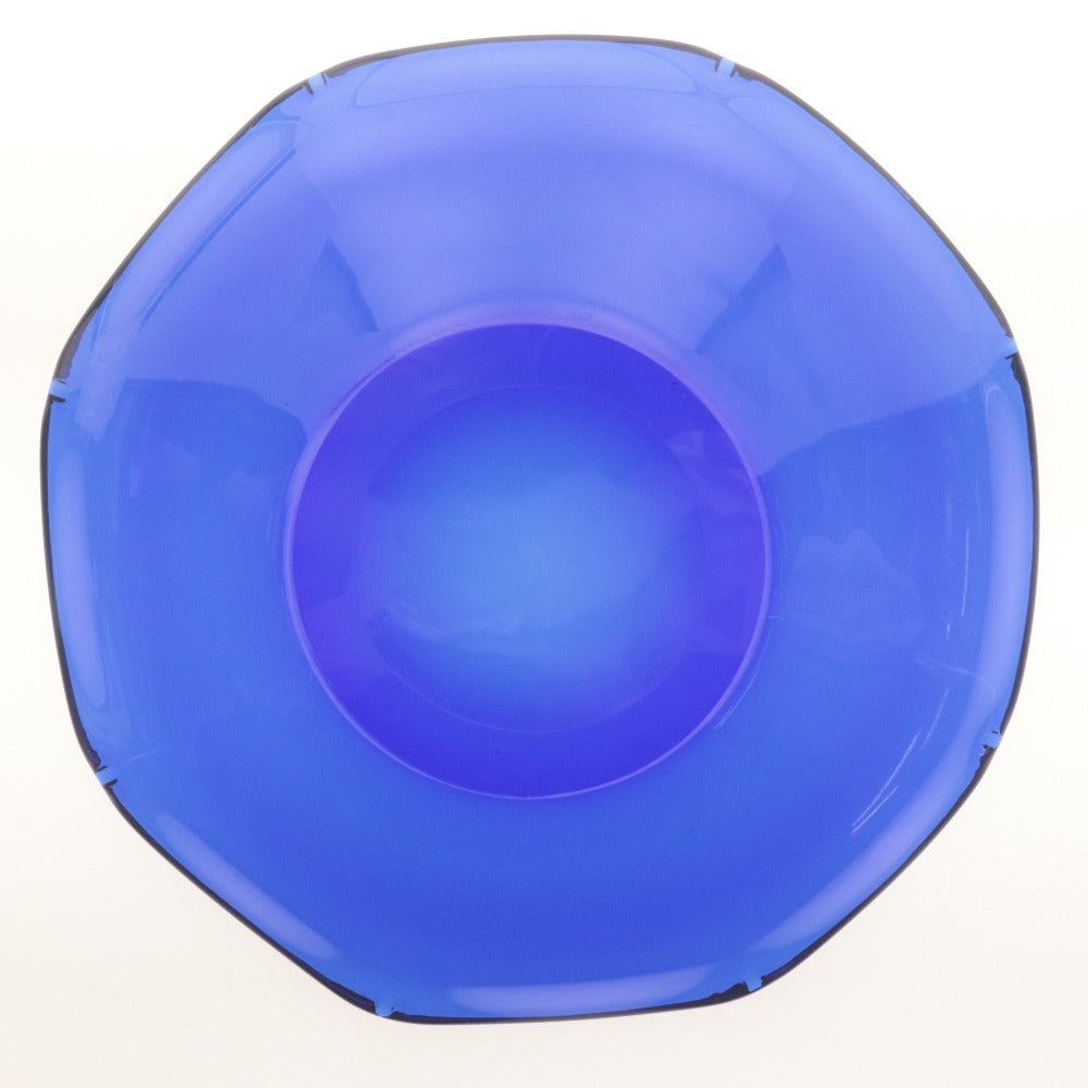■ 河上恭一郎 ガラス大皿 輪花皿 銀緑 瑠璃 恭/刻印 深皿 食卓器 ブルー 箱付き 全長22.8cm