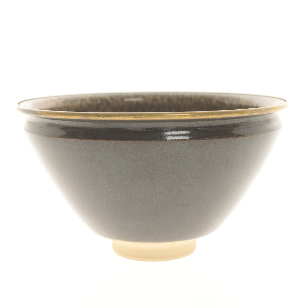 ■ 万代草山 作 茶碗 梅花天目 玳皮 覆輪付 在銘 草山/陶印 京焼 茶道具 抹茶 食卓器 陶器 箱付き