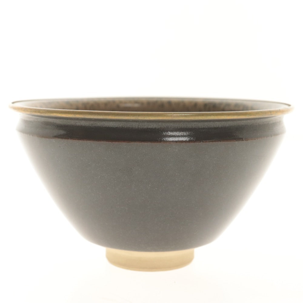 ■ 万代草山 作 茶碗 梅花天目 玳皮 覆輪付 在銘 草山/陶印 京焼 茶道具 抹茶 食卓器 陶器 箱付き