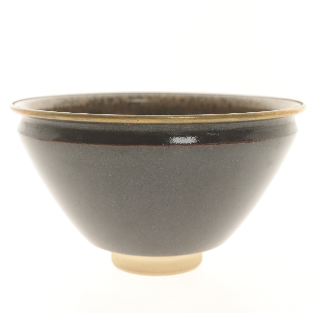 ■ 万代草山 作 茶碗 梅花天目 玳皮 覆輪付 在銘 草山/陶印 京焼 茶道具 抹茶 食卓器 陶器 箱付き