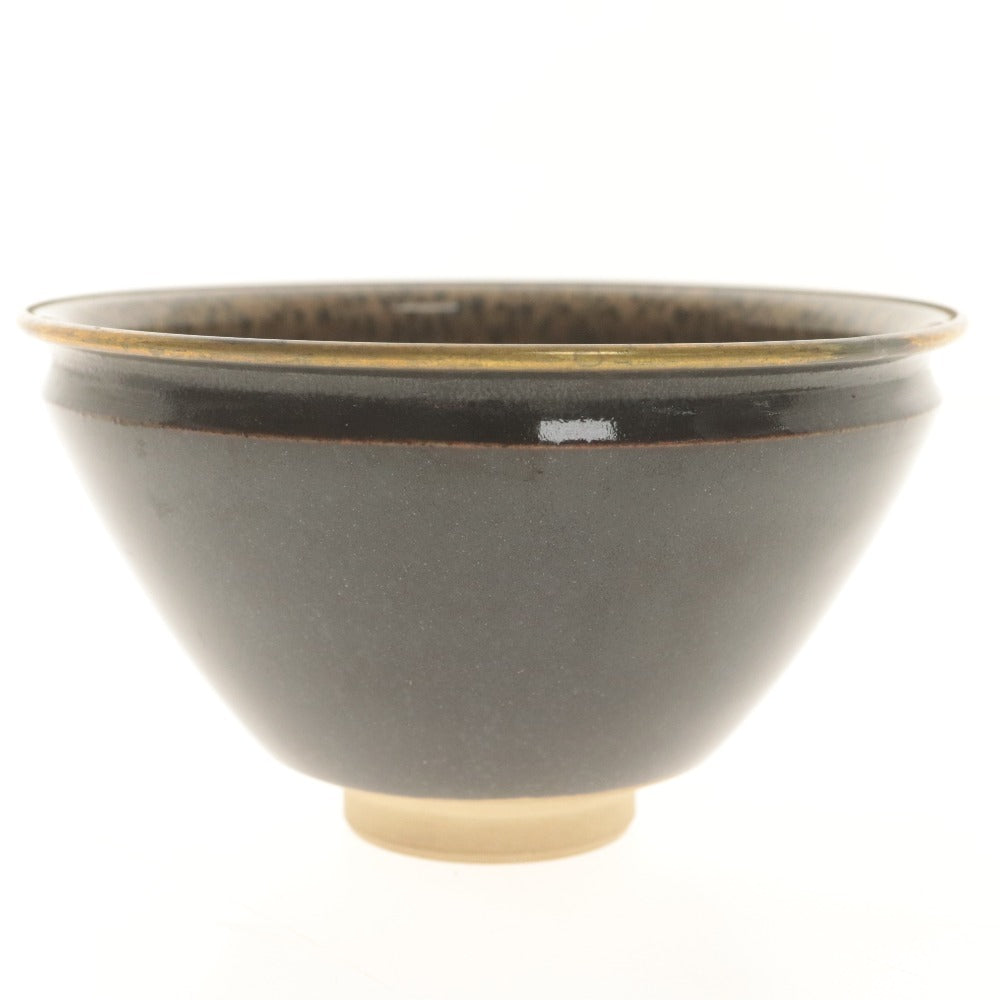 ■ 万代草山 作 茶碗 梅花天目 玳皮 覆輪付 在銘 草山/陶印 京焼 茶道具 抹茶 食卓器 陶器 箱付き