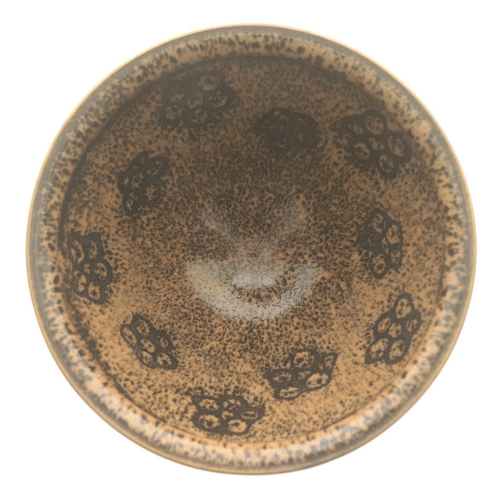 ■ 万代草山 作 茶碗 梅花天目 玳皮 覆輪付 在銘 草山/陶印 京焼 茶道具 抹茶 食卓器 陶器 箱付き