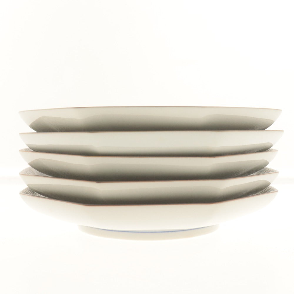 ■ 秀山堂造 銘々皿 5枚/客セット 絵変花鳥文 九谷焼 花柄 中皿 和食器 全長18.5cm 共箱付き