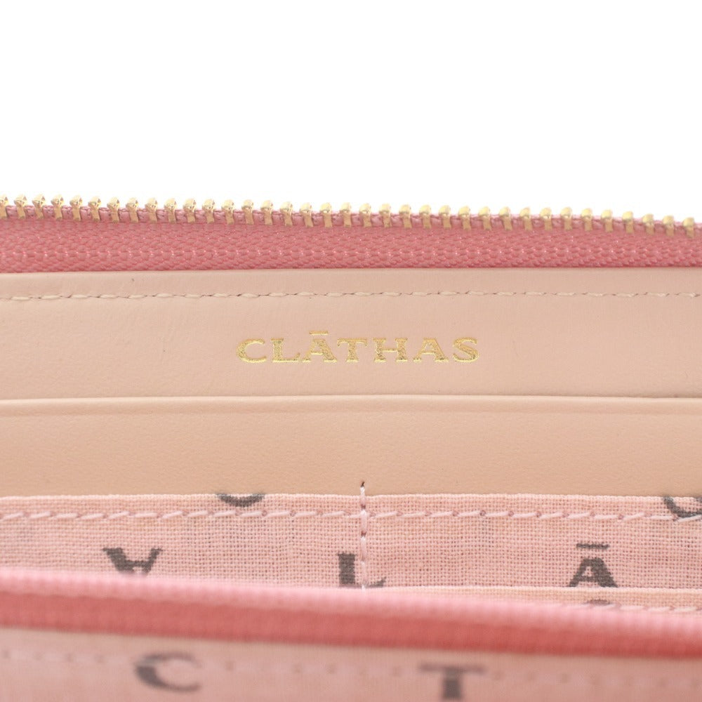 ■ CLATHAS クレイサス 長財布 ウォレット ファスナー 札 小銭入れ 花柄 ゴールド金具 レディース ピンクベージュ系 箱付き