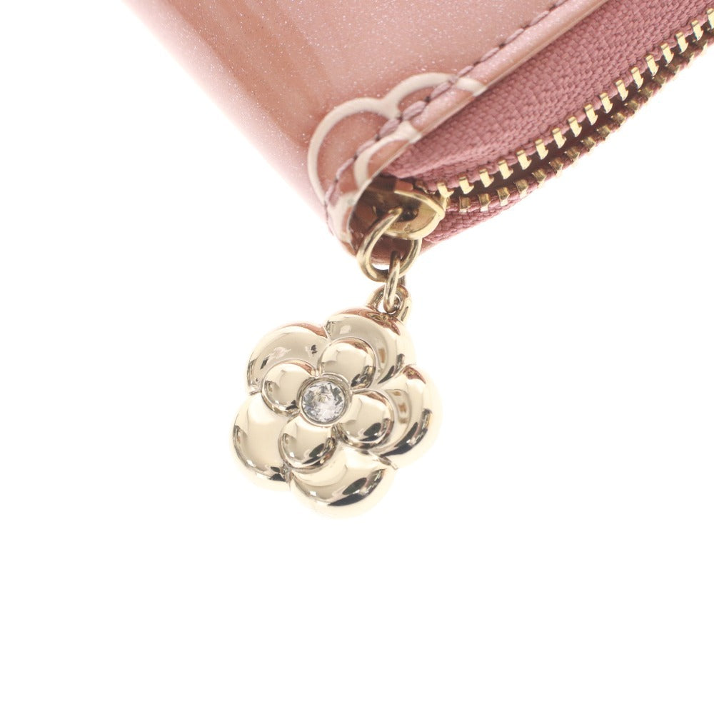 ■ CLATHAS クレイサス 長財布 ウォレット ファスナー 札 小銭入れ 花柄 ゴールド金具 レディース ピンクベージュ系 箱付き
