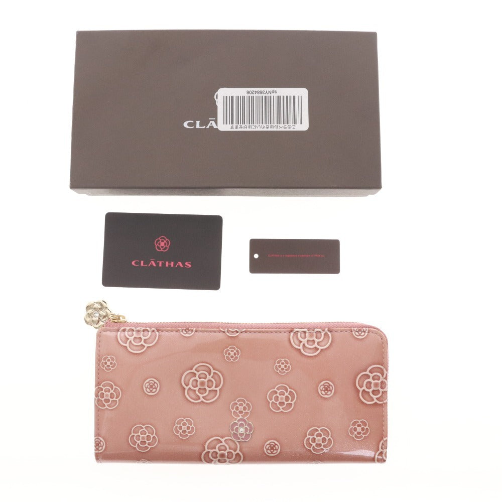 ■ CLATHAS クレイサス 長財布 ウォレット ファスナー 札 小銭入れ 花柄 ゴールド金具 レディース ピンクベージュ系 箱付き