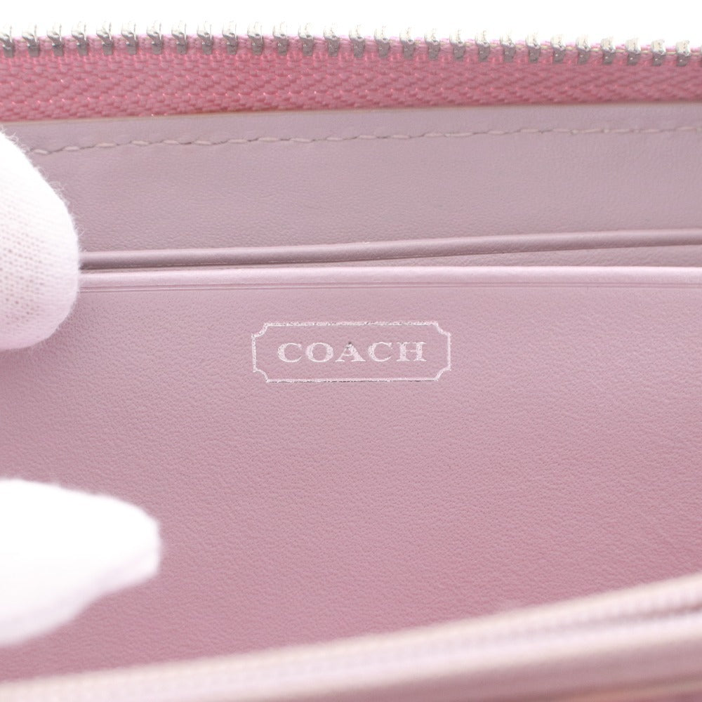 ■ COACH コーチ 長財布 ウォレット ファスナー 札 小銭入れ シグネチャー レディース ライトブラウン ピンク