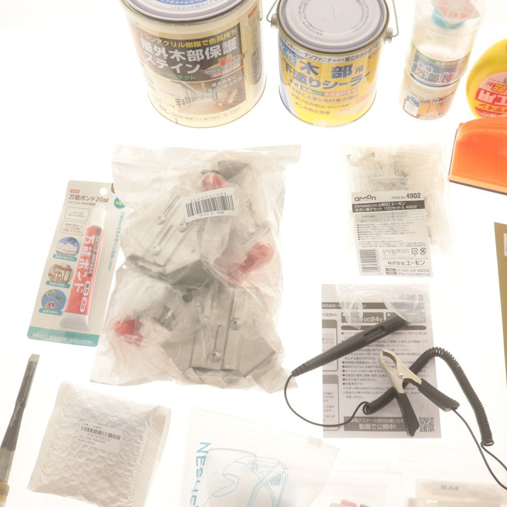 ■ DIY用品 大量セット まとめ売り 追入鑿/ビス,ネジ/ニス/ペイント/T型定規/金切鋸/ボンド/ヤスリ/ギボシ端子/安全治具/他 等 未使用含む