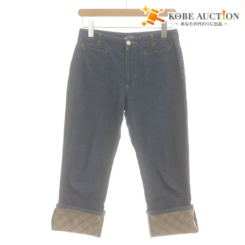 ■ BURBERRY BLUE LABEL バーバリー ジーンズ デニムパンツ スキニー ボトムス 裾裏ノバチェック レディース 36 (S相当) らいとネイビー系