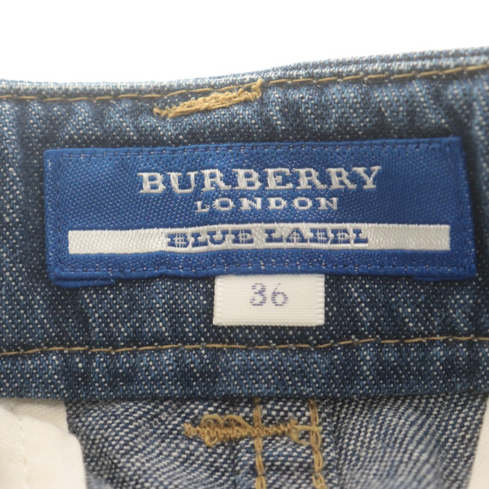 ■ BURBERRY BLUE LABEL バーバリー ジーンズ デニムパンツ スキニー ボトムス 裾裏ノバチェック レディース 36 (S相当) らいとネイビー系
