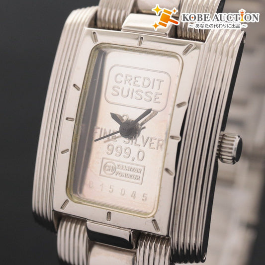 ■ CREDIT SUISSE クレディスイス 腕時計 クオーツ FINE SILVER 999.0 015045 INGOT インゴットウォッチ レディース シルバー 動作未確認