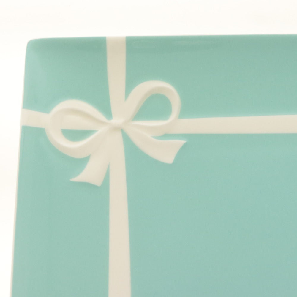 ■ TIFFANY&CO. ティファニー スクエア プレート ブルーボックス リボン 浅 角皿 食器 陶器 全長24cm