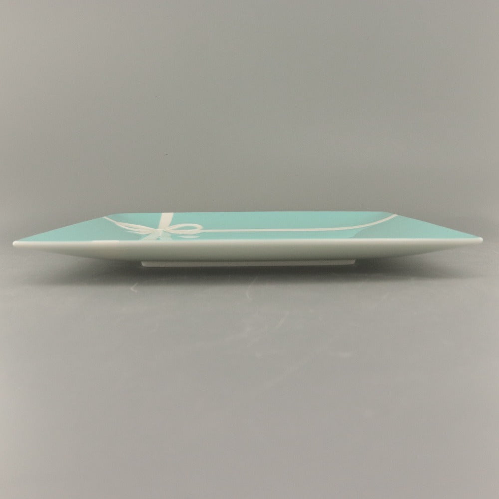 ■ TIFFANY&CO. ティファニー スクエア プレート ブルーボックス リボン 浅 角皿 食器 陶器 全長24cm