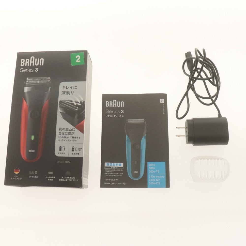 ■ BRAUN 電気シェーバー BRAUN Series 3 ブラウン シリーズ3 充電 交流式 カミソリ 顔 髭剃り 赤黒 付属品付き 動作確認済み