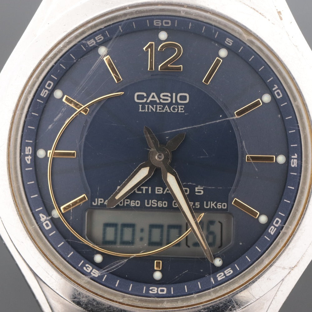 ■ CASIO Solar Watch LINEAGE MULTI BAND 5 wave ceptor 4709 LCW-M200 Radio-Controlled Men's Silver with Accessories, Tested, Partially Damaged