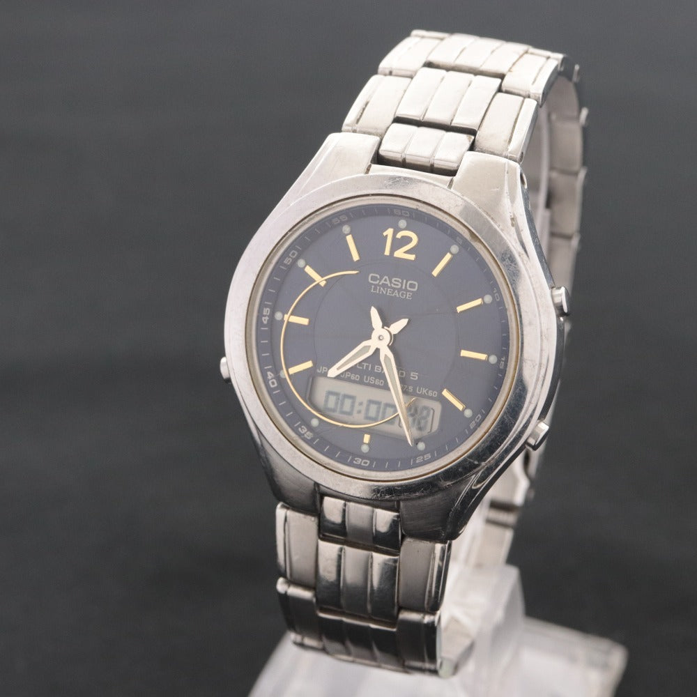 ■ CASIO Solar Watch LINEAGE MULTI BAND 5 wave ceptor 4709 LCW-M200 Radio-Controlled Men's Silver with Accessories, Tested, Partially Damaged