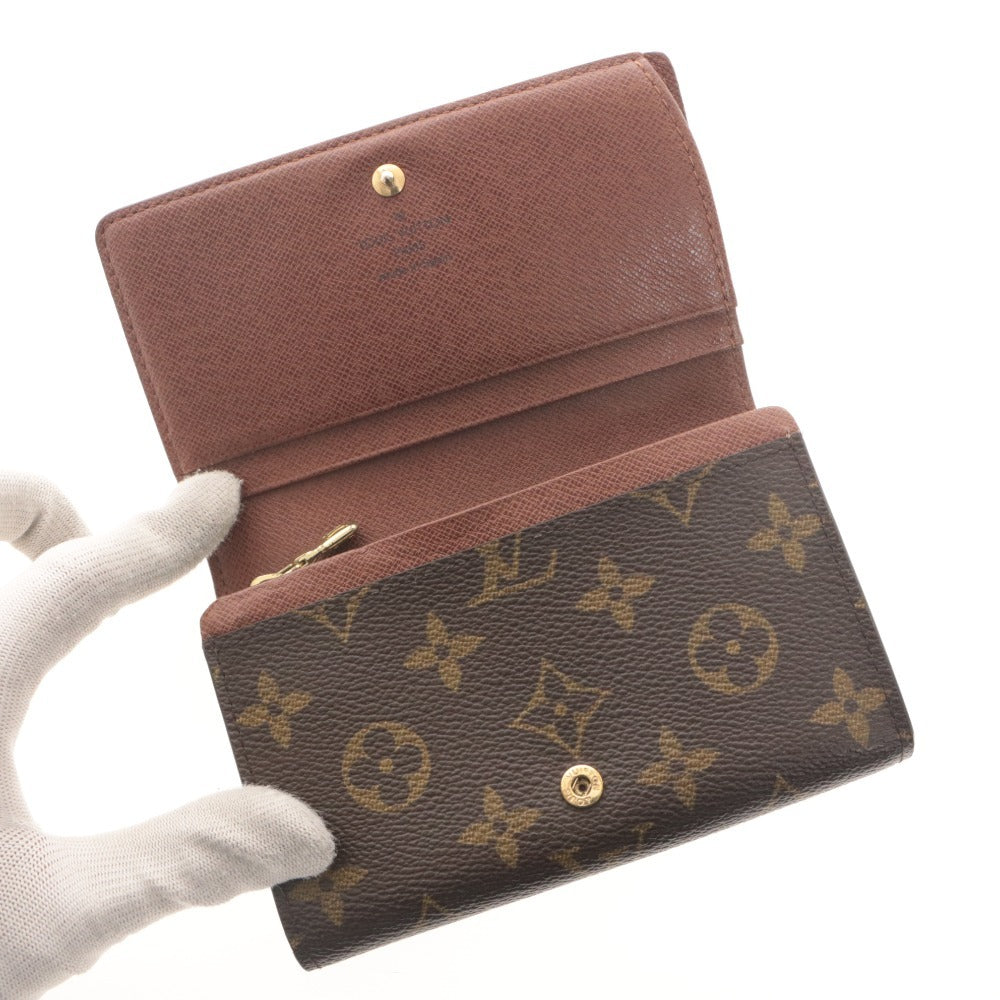 ■ LOUIS VUITTON ルイヴィトン 財布 ウォレット モノグラム ポルトモネ 二つ折り 札 小銭 カード入れ ファスナー ダークブラウン系