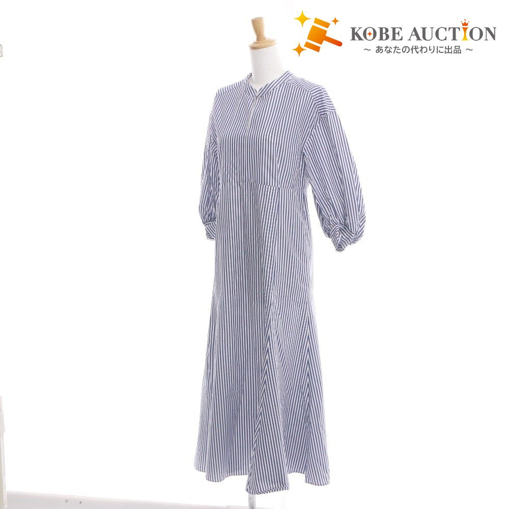 ■ GREEN LABEL RELAXING Dress Long Seven-Quarter Sleeve Stripe Women's F White Blue