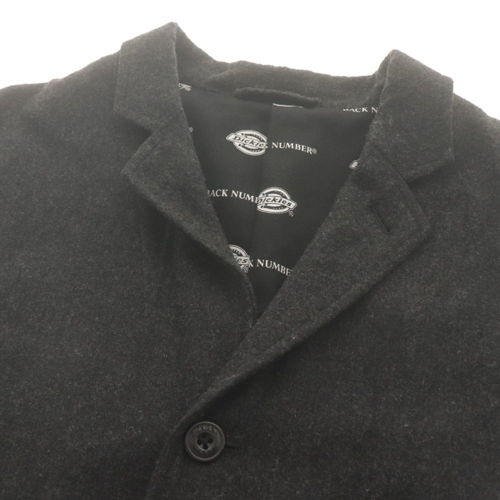 ■ BACK NUMBER x Dickies コラボ ウールテーラードジャケット 長袖 アウター 襟 裏地ロゴ柄 メンズ L ダークグレー