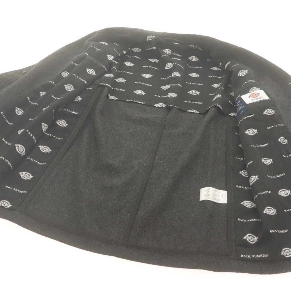 ■ BACK NUMBER x Dickies コラボ ウールテーラードジャケット 長袖 アウター 襟 裏地ロゴ柄 メンズ L ダークグレー