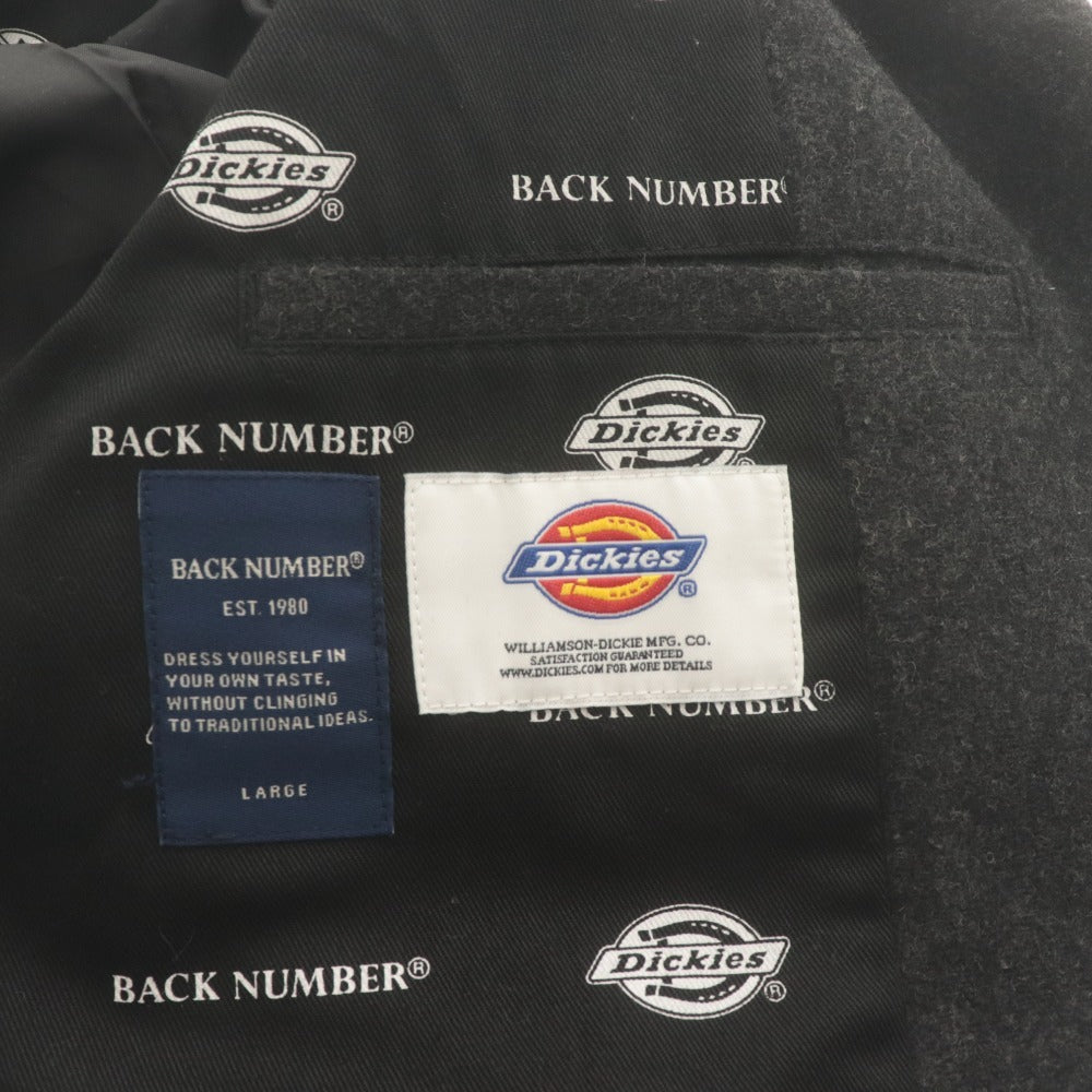 ■ BACK NUMBER x Dickies コラボ ウールテーラードジャケット 長袖 アウター 襟 裏地ロゴ柄 メンズ L ダークグレー