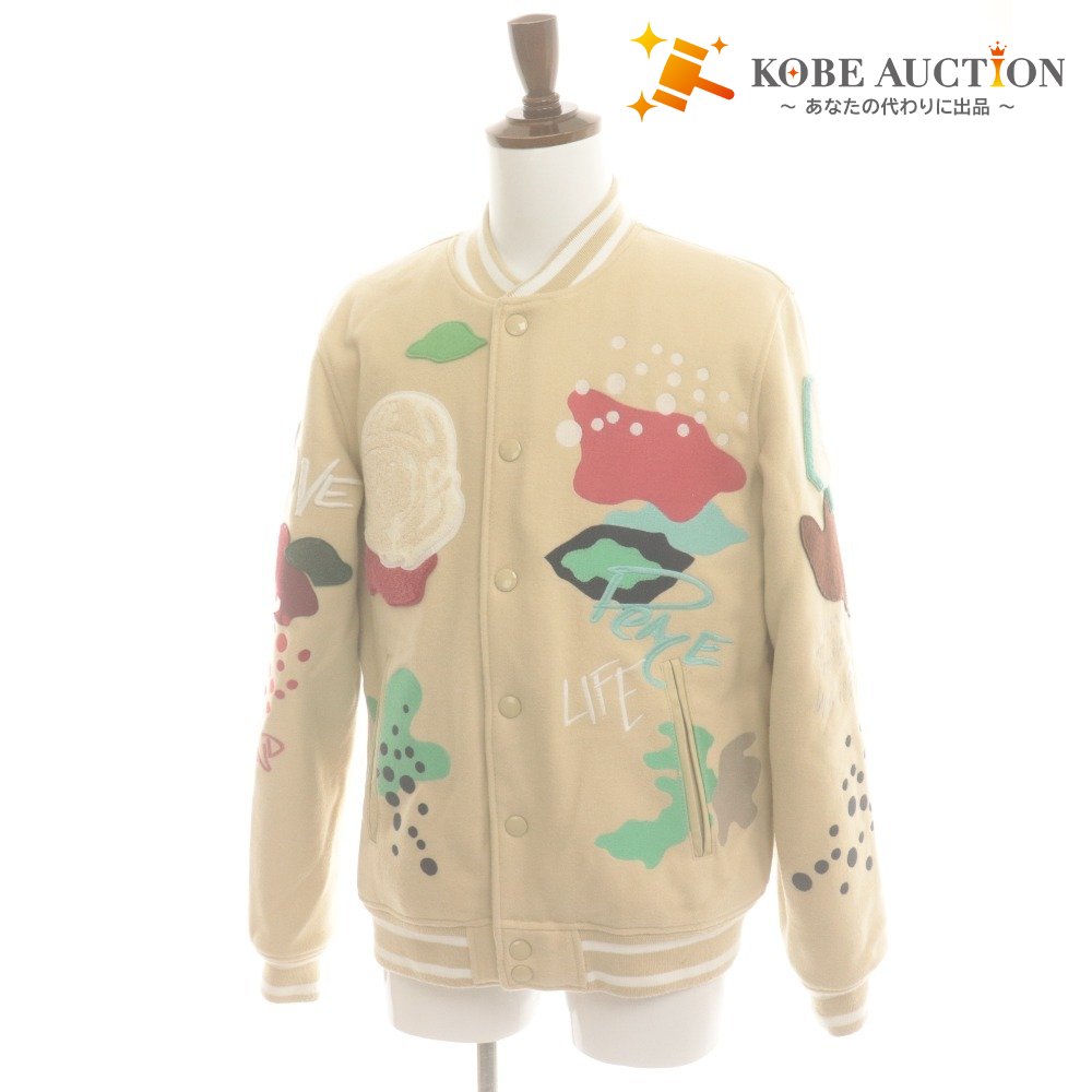 ■ BILLIONAIRE BOYS CLUB ジャケット スタジアムジャンパー 長袖 アウター BB Mars Jacket 星柄 ワッペン メンズ M ベージュアイボリー系