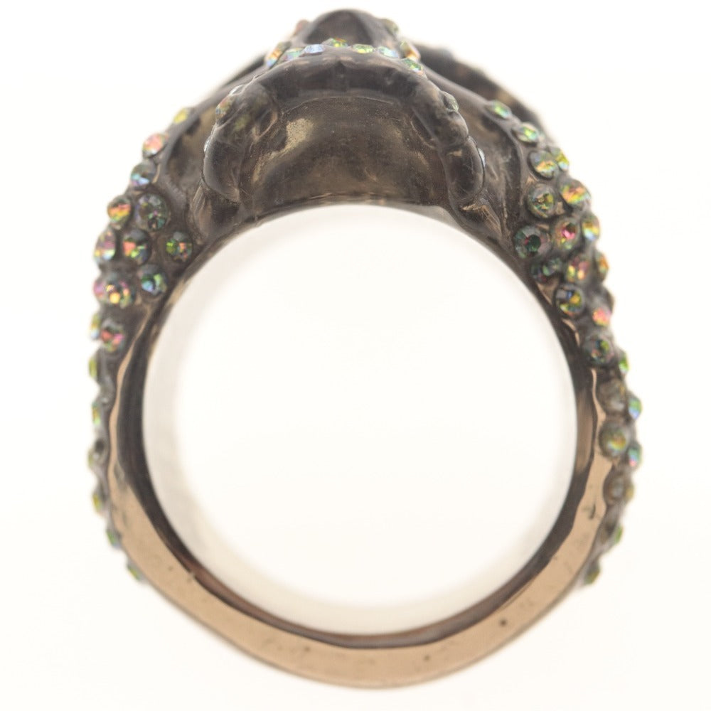 ■ GARNI ガルニ 指輪 リング ドクロ スカルヘッド リング ラインストーン アクリル 22号 シルバー 黒 袋付き