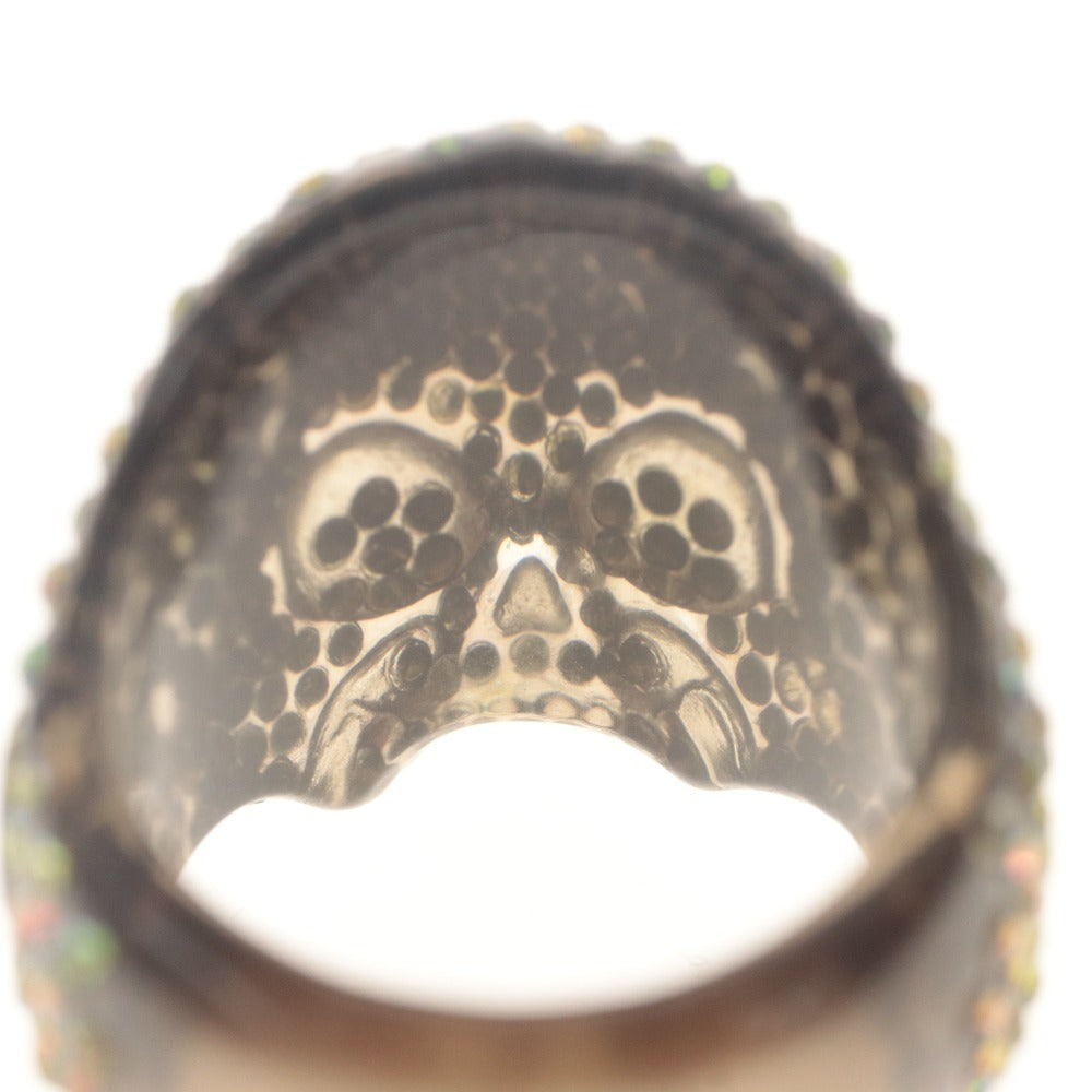 ■ GARNI ガルニ 指輪 リング ドクロ スカルヘッド リング ラインストーン アクリル 22号 シルバー 黒 袋付き